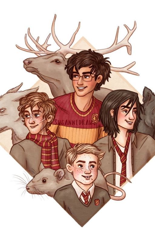 Лунатик, Бродяга, Сохатый и Хвост арт от Susannedraws.jpg